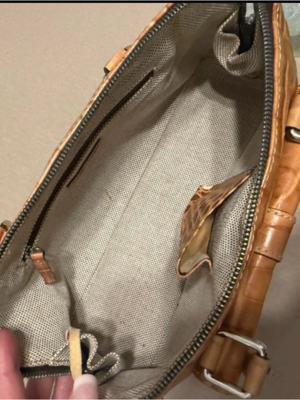 Dooney & Bourke Dillen Croco Leather Satchel Tan Top Handle Bag - Picture 2 of 3